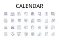 Calendar line icons collection. Schedule - Agenda, Timepiece - Clock, Note pad - Notebook, Journal - Diary, Event -