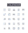 Calendar line icons collection. Schedule - Agenda, Timepiece - Clock, Note pad - Notebook, Journal - Diary, Event -