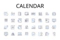 Calendar line icons collection. Schedule - Agenda, Timepiece - Clock, Note pad - Notebook, Journal - Diary, Event -