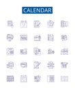 Calendar line icons signs set. Design collection of Calendar, Dates, Schedule, Planner, Tracking, Scheduling, Timetable