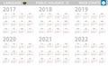 Calendar in Lithuanian language for year 2017, 2018, 2019, 2020, 2021, 2022. Week starts from Monday Royalty Free Stock Photo