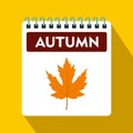 Calendar with maple leaf icon, flat style Royalty Free Stock Photo