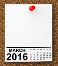 Calendar March 2016 Royalty Free Stock Photo