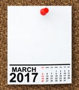 Calendar March 2017. 3d Rendering