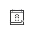 Calendar with 8 march date outline icon