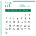 Calendar March green 2019 on white background