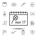 Calendar, March 17 icon. Simple thin line, outline vector element of Saint Patricks Day icons set for UI and UX, website or mobile