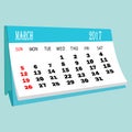 Calendar 2017 March page of a desktop calendar. Royalty Free Stock Photo