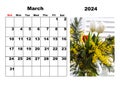 Calendar for 2024, March, with a photo of nature