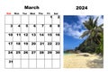 Calendar for 2024, March, with a photo of the sea
