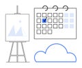 Cloud-based scheduling and creative project management concept with calendar and art board Royalty Free Stock Photo