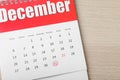 Calendar with marked date on table, top view. New Year countdown Royalty Free Stock Photo