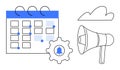 Scheduling and Reminder Concept with Calendar, Gear, and Notification Megaphone Royalty Free Stock Photo