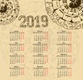 Calendar 2019 with maya symbolics