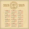 Calendar 2019 with maya symbolics