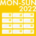 Calendar 2022 monday sunday vector clean simple style yellow