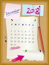 2018 calendar - month December - cork board with notes Royalty Free Stock Photo