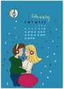 Calendar for the month of February 2018, a girl and a guy hugging