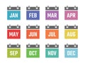 Calendar 12 month icon set, color signs for all months of the year