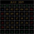 July 2019 square on black Royalty Free Stock Photo