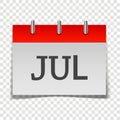 Calendar month July icon on gray and red color on transparent b