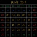 June 2019 square on black Royalty Free Stock Photo
