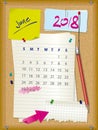 2018 calendar - month June - cork board with notes Royalty Free Stock Photo