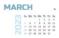 Calendar for the month of March 2023. blue Horizontal calendar