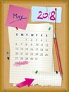 2018 calendar - month May - cork board with notes Royalty Free Stock Photo