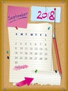 2018 calendar - month September - cork board with notes Royalty Free Stock Photo