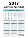 Calendar monthly for 2017 Year. Vector Stationery Design Print Template. Week Starts Sunday. 14Months - december 2016 - Royalty Free Stock Photo