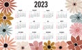 Calendar 2023 with 12 months. Sunday week start annual calendar. Single page calendar template with hand drawn boho