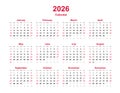 Calendar 2026 - 12 months yearly vector calendar in year 2026 - calendar template - planner calendar