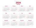 Calendar 2024 - 12 months yearly vector calendar in year 2024 - calendar template - planner calendar