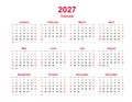 Calendar 2027 - 12 months yearly vector calendar in year 2027 - calendar template - planner calendar
