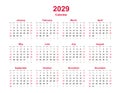 Calendar 2029 - 12 months yearly vector calendar in year 2029 - calendar template - planner calendar