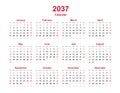 Calendar 2037 - 12 months yearly vector calendar in year 2037 - calendar template - planner calendar Royalty Free Stock Photo