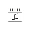 Calendar and music note icon. Music concert events date icon. Vector illustration. stock image.