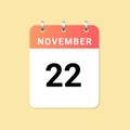 Daily calendar 22nd of November month on white paper note