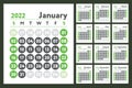 2022 calendar. New year planner design. English calender. Green color vector template. Week starts on Sunday. Business planning Royalty Free Stock Photo