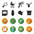 Calendar, newborn, stomach massage, artificial feeding. Pregnancy set collection icons in black,flet style vector symbol