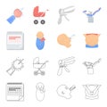 Calendar, newborn, stomach massage, artificial feeding. Pregnancy set collection icons in cartoon,outline style vector