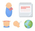 Calendar, newborn, stomach massage, artificial feeding. Pregnancy set collection icons in cartoon style vector symbol