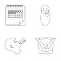 Calendar, newborn, stomach massage, artificial feeding. Pregnancy set collection icons in outline style vector symbol