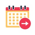 Calendar next day icon vector, event symbol. Agenda symbol in fl