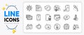Calendar, No microphone and Fast recovery line icons. For web app. Vector