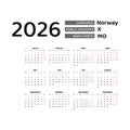 Calendar 2026 Norwegian language with Norway public holidays.