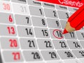 calendar with noted date on white background. Isolated 3D illustration Royalty Free Stock Photo