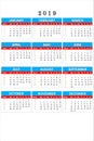Calendar for 2019 for notes and office work. Calendar is Your assistant for Planning Affairs for day, week, month and longer