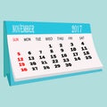 Calendar 2017 November page of a desktop calendar. Royalty Free Stock Photo